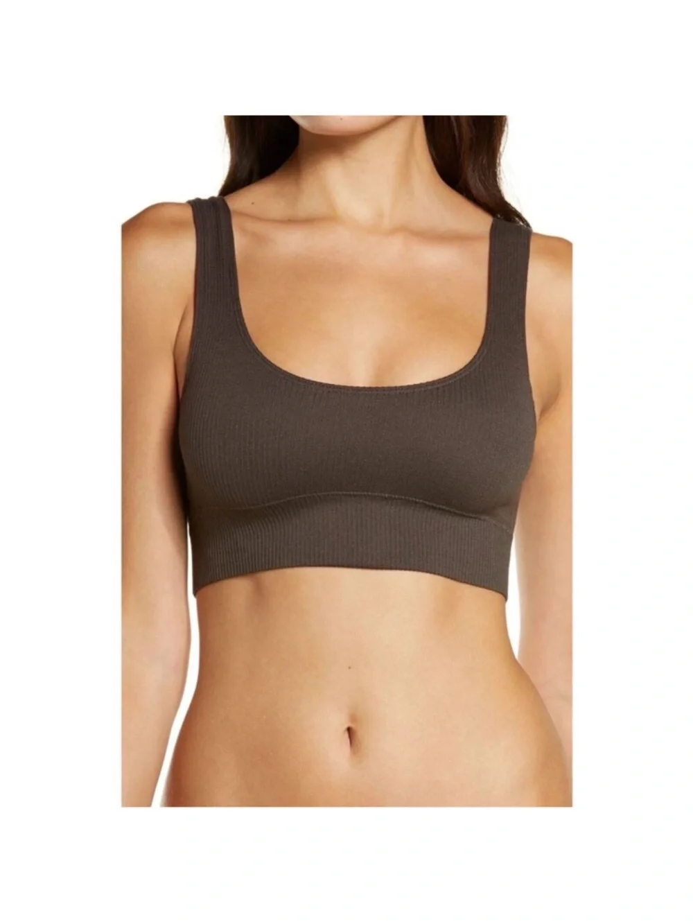 SKIMS Ribbed Scoop Bralette in Dark Brown - Picture 1 of 7